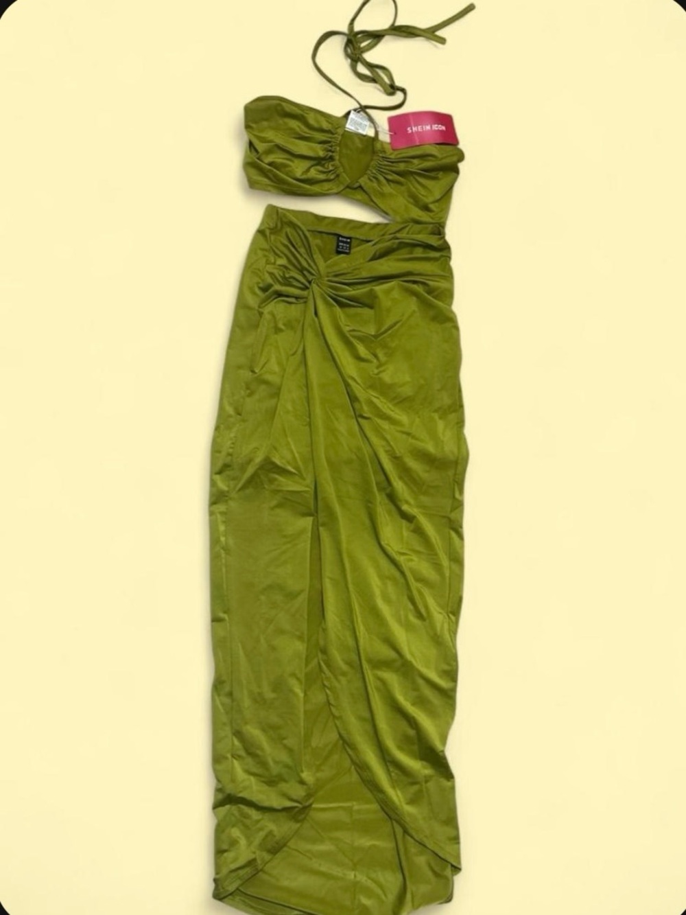 SHEIN Olive Green Two-Piece Strapless Maxi Dress